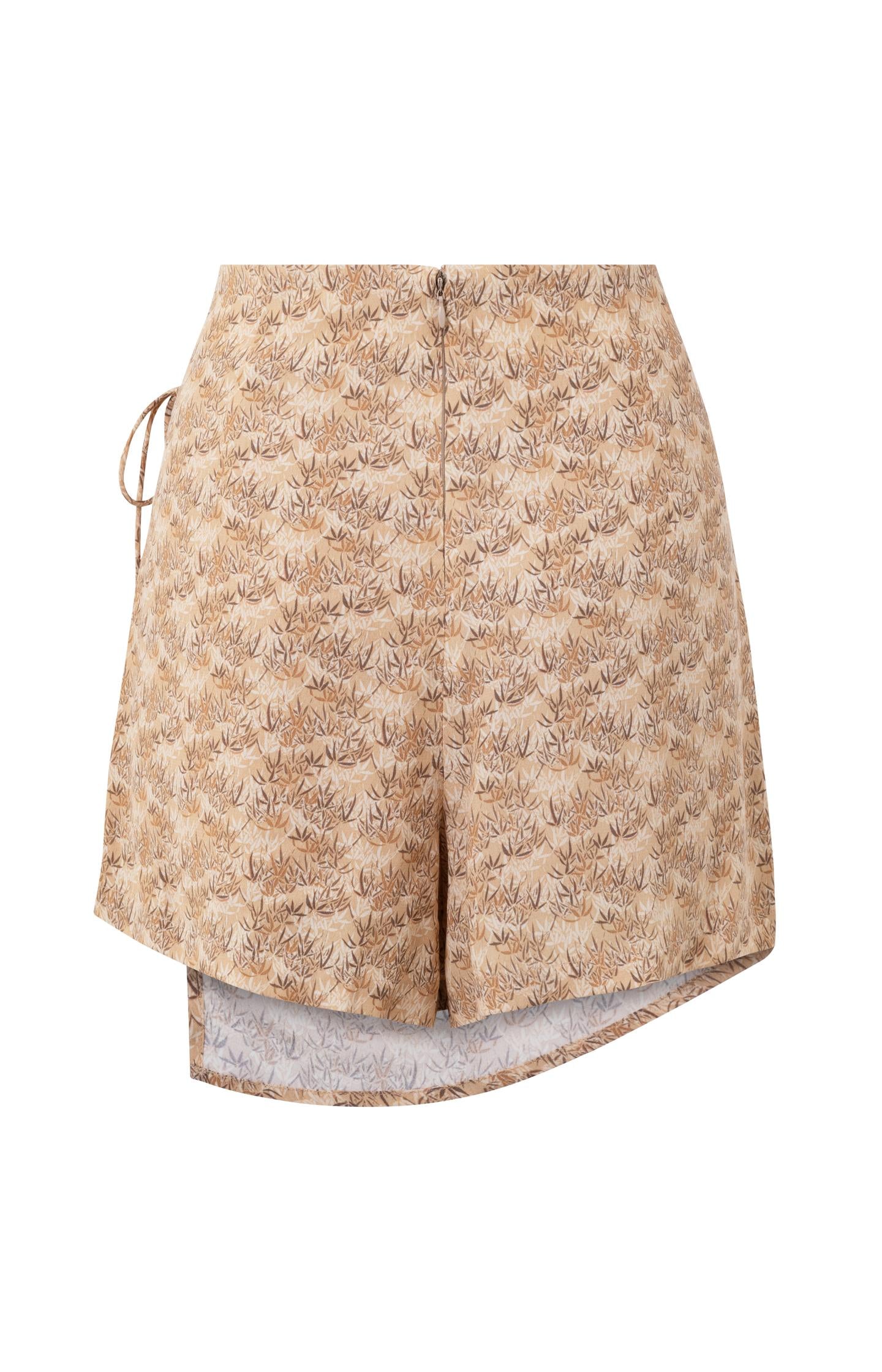 Wrap skort with bamboo print, zip and pleated details