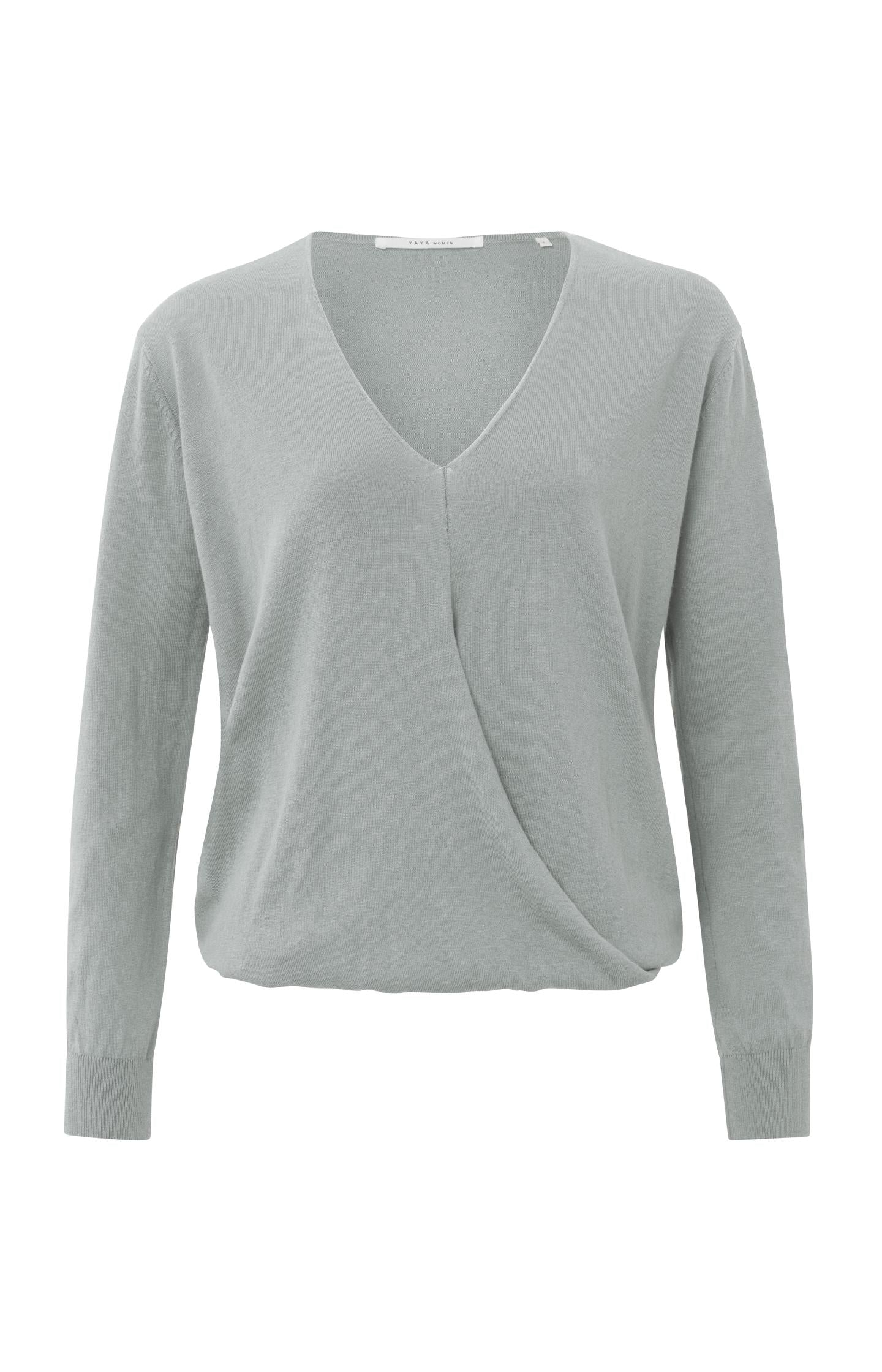 Wrap sweater with V-neck, long sleeves and ribbed details - Type: product