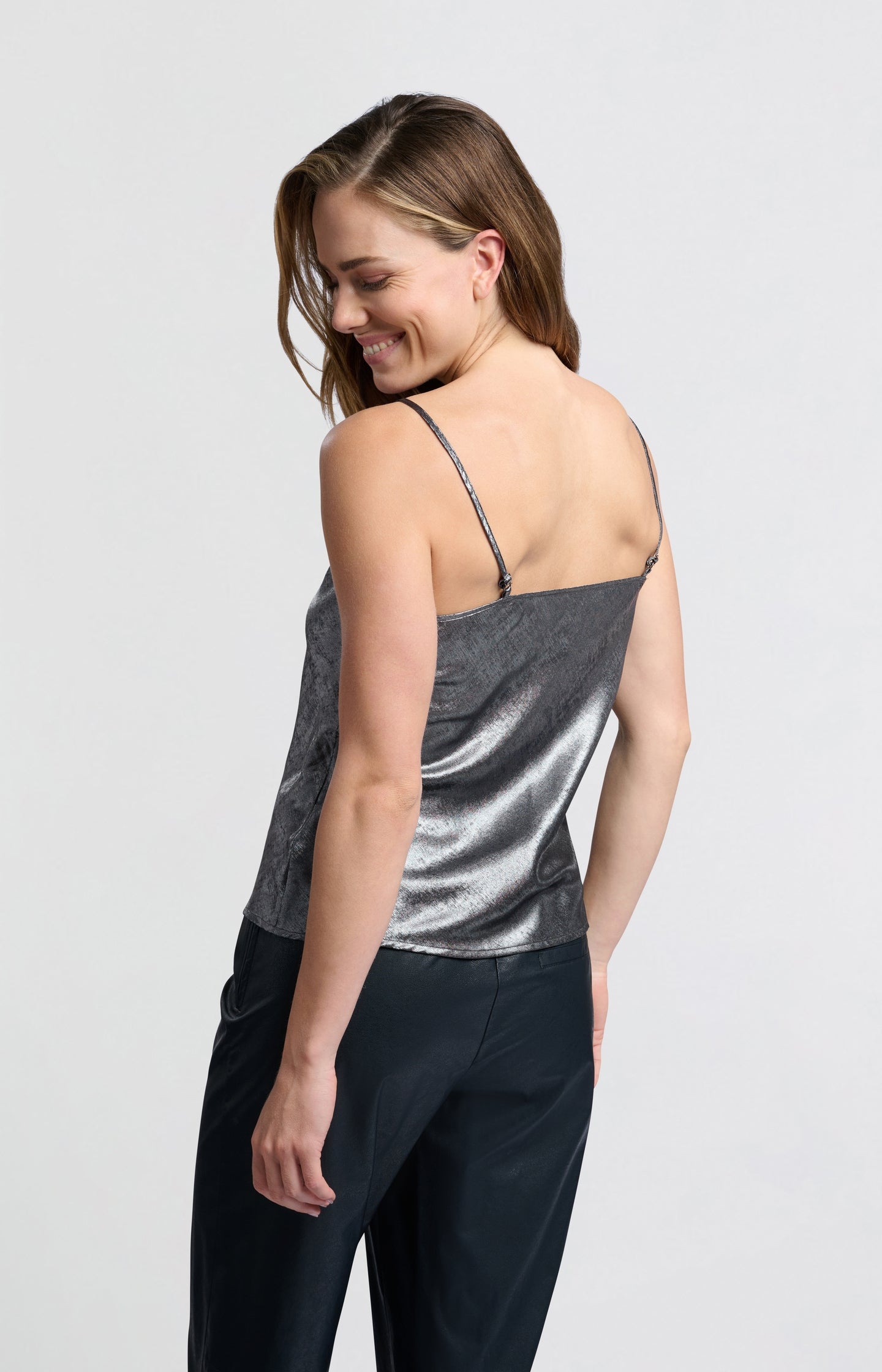 Silver metallic singlet with thin straps