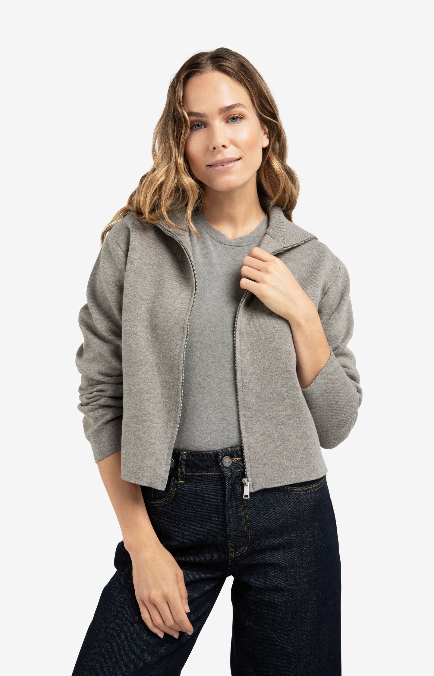 Zip-up cardigan with high neckline