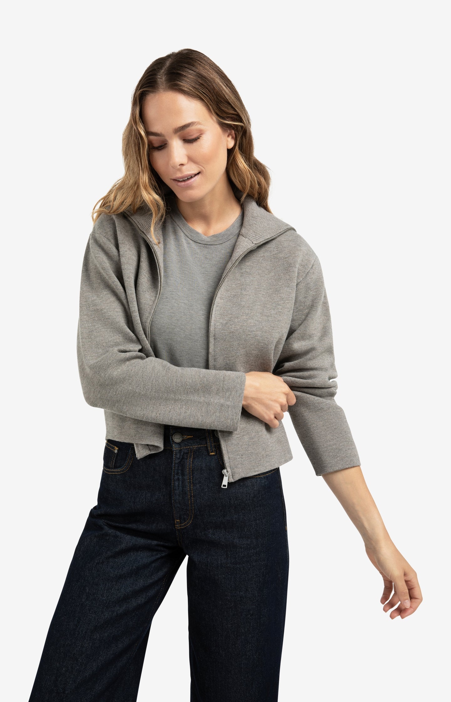 Zip-up cardigan with high neckline