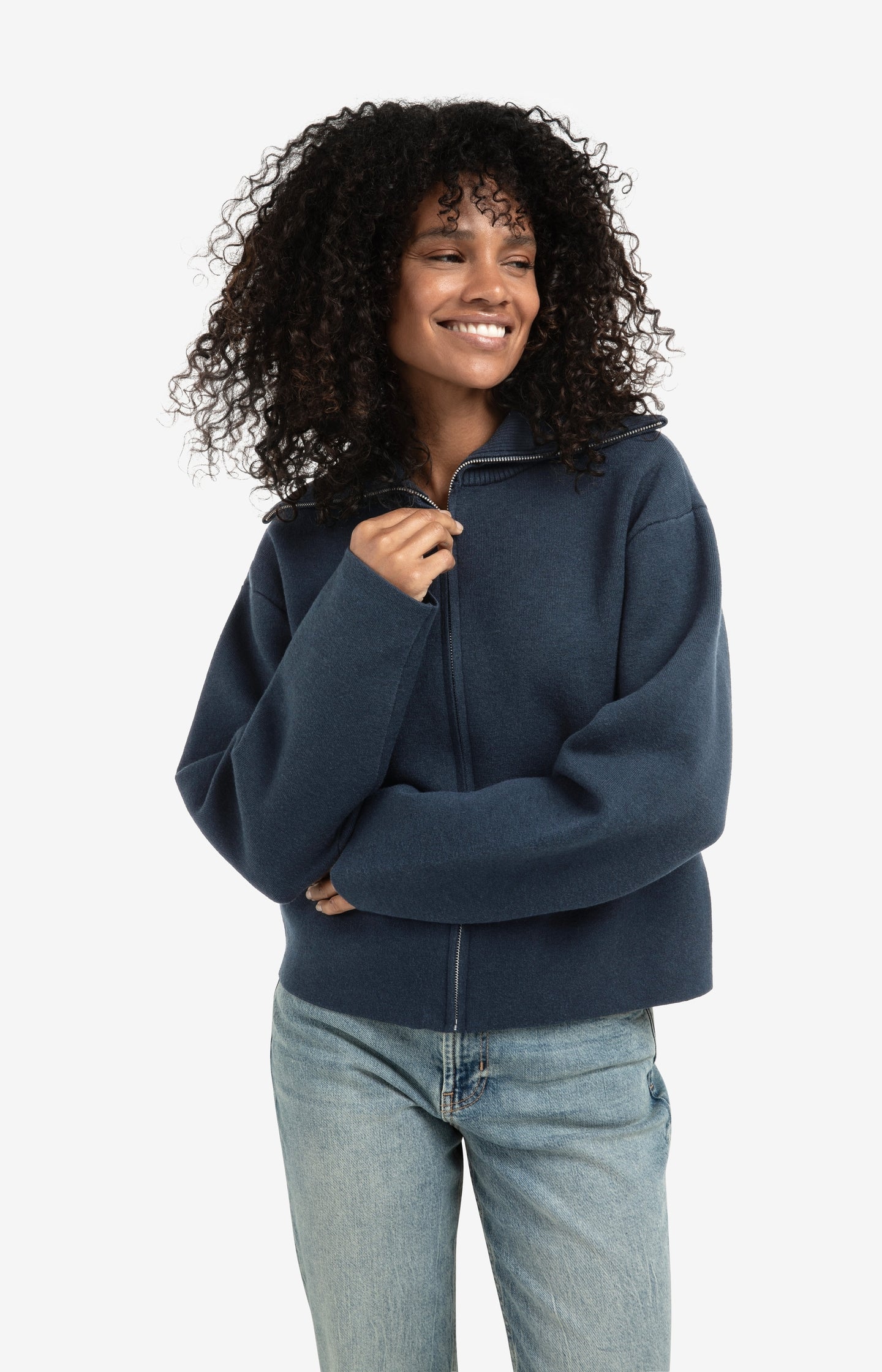 Zip-up cardigan with high neckline