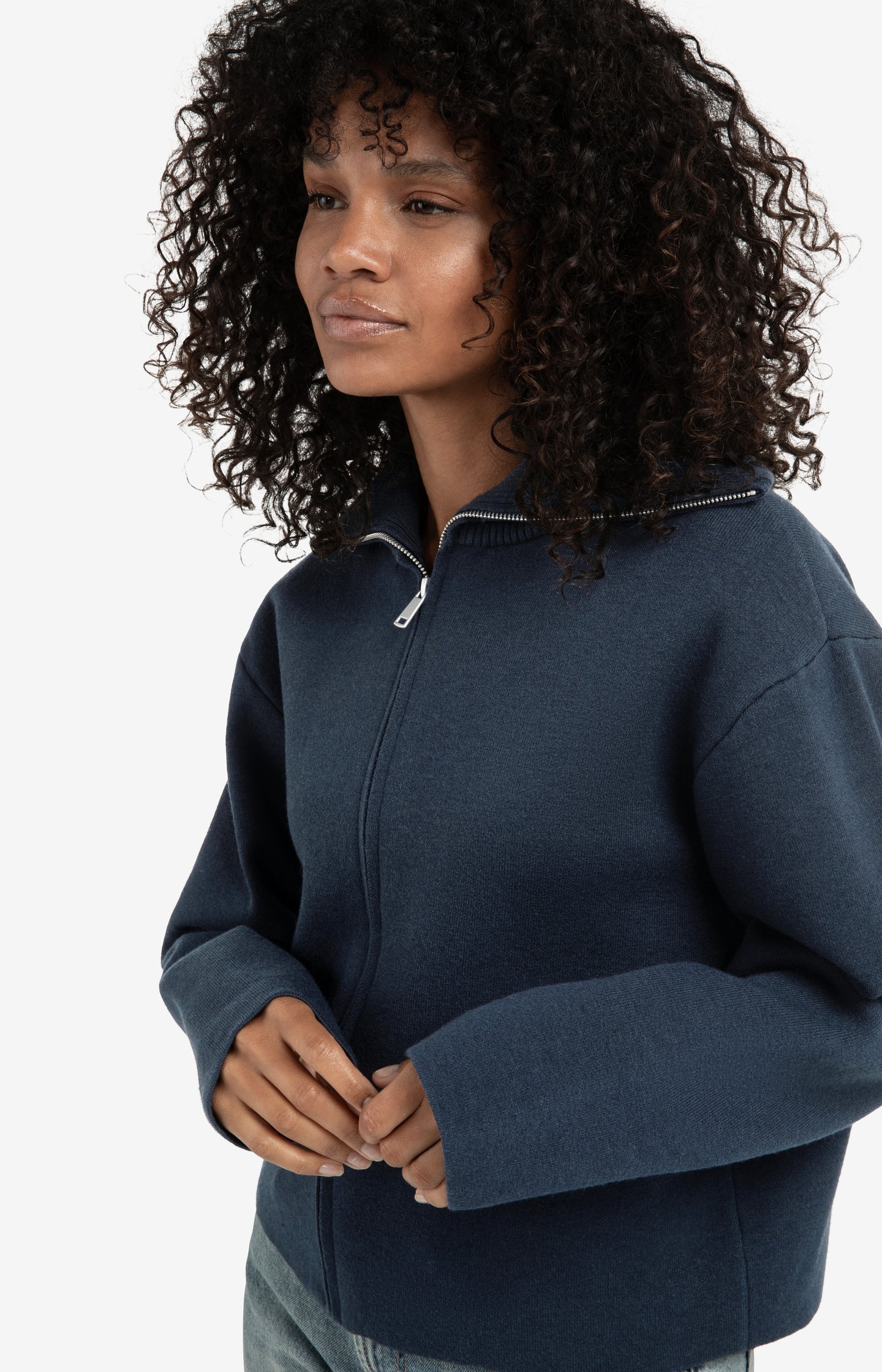 Zip-up cardigan with high neckline