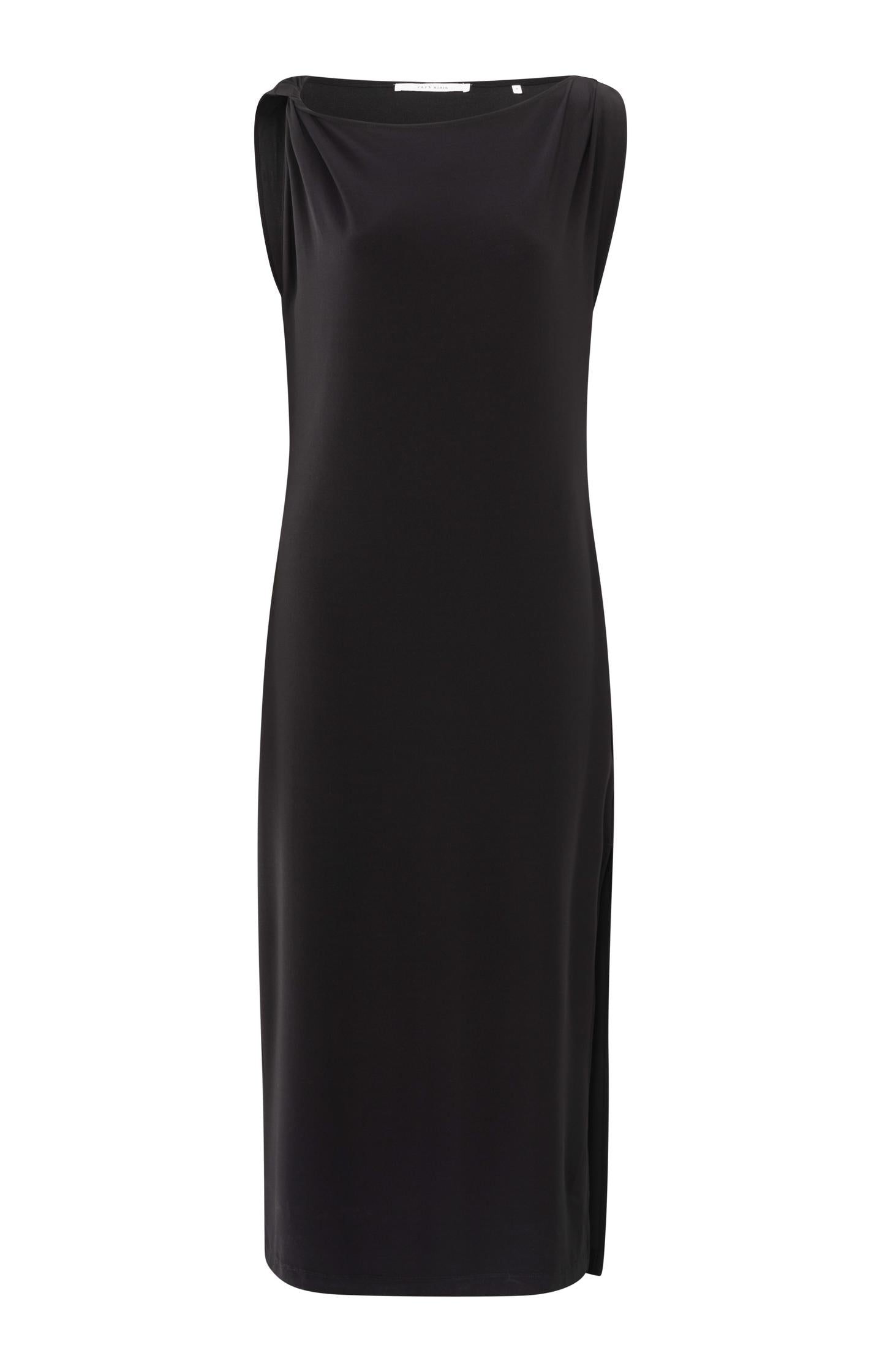 Black dress with twisted shoulder detail and side slit - Type: product