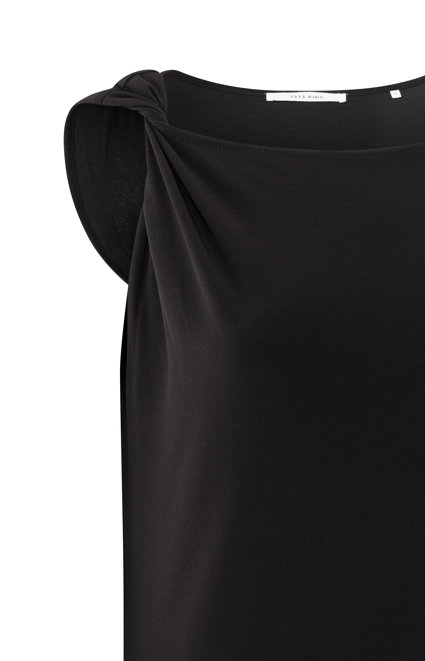 Black dress with twisted shoulder detail and side slit