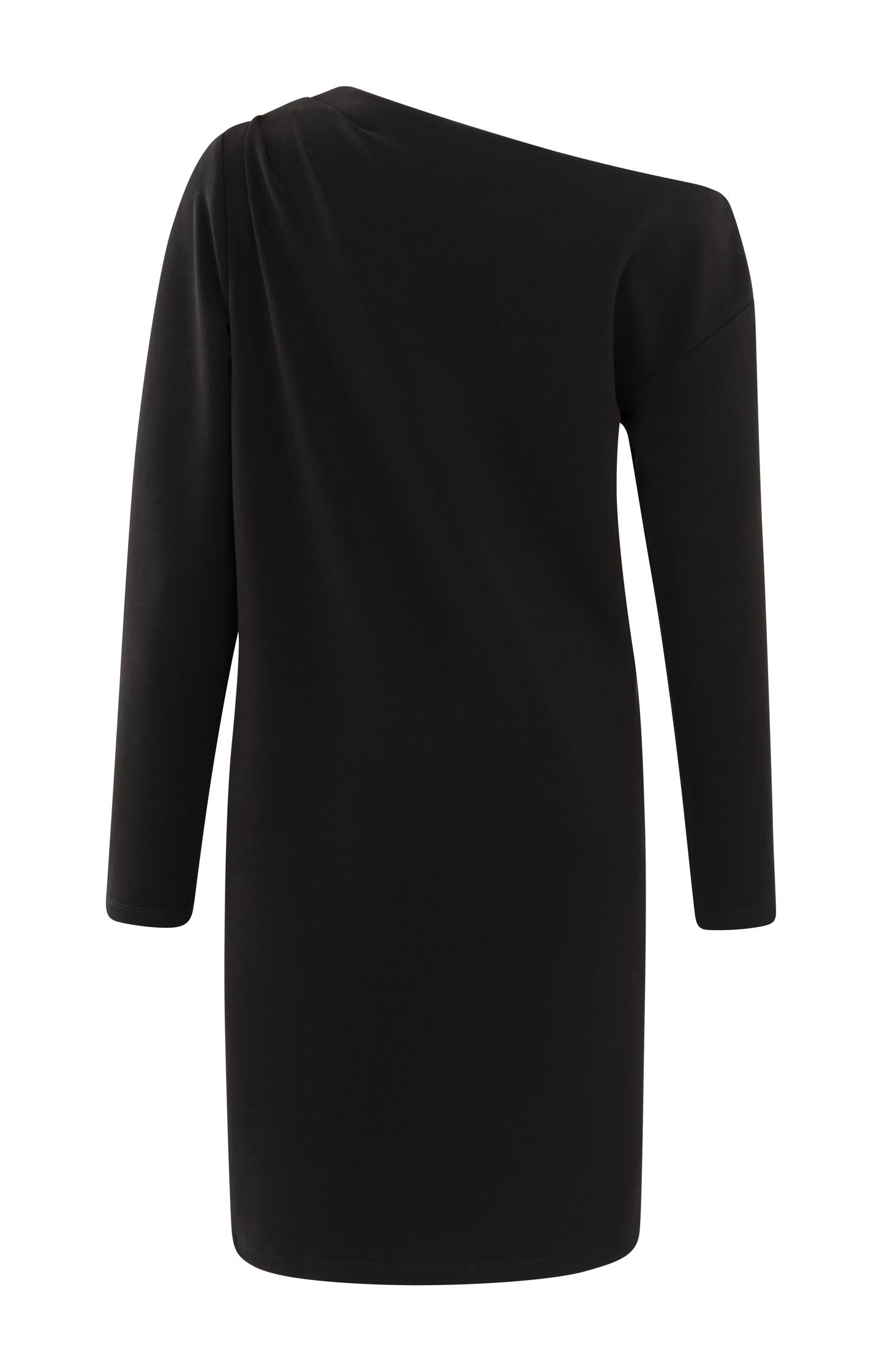 Black off-shoulder dress with long sleeves