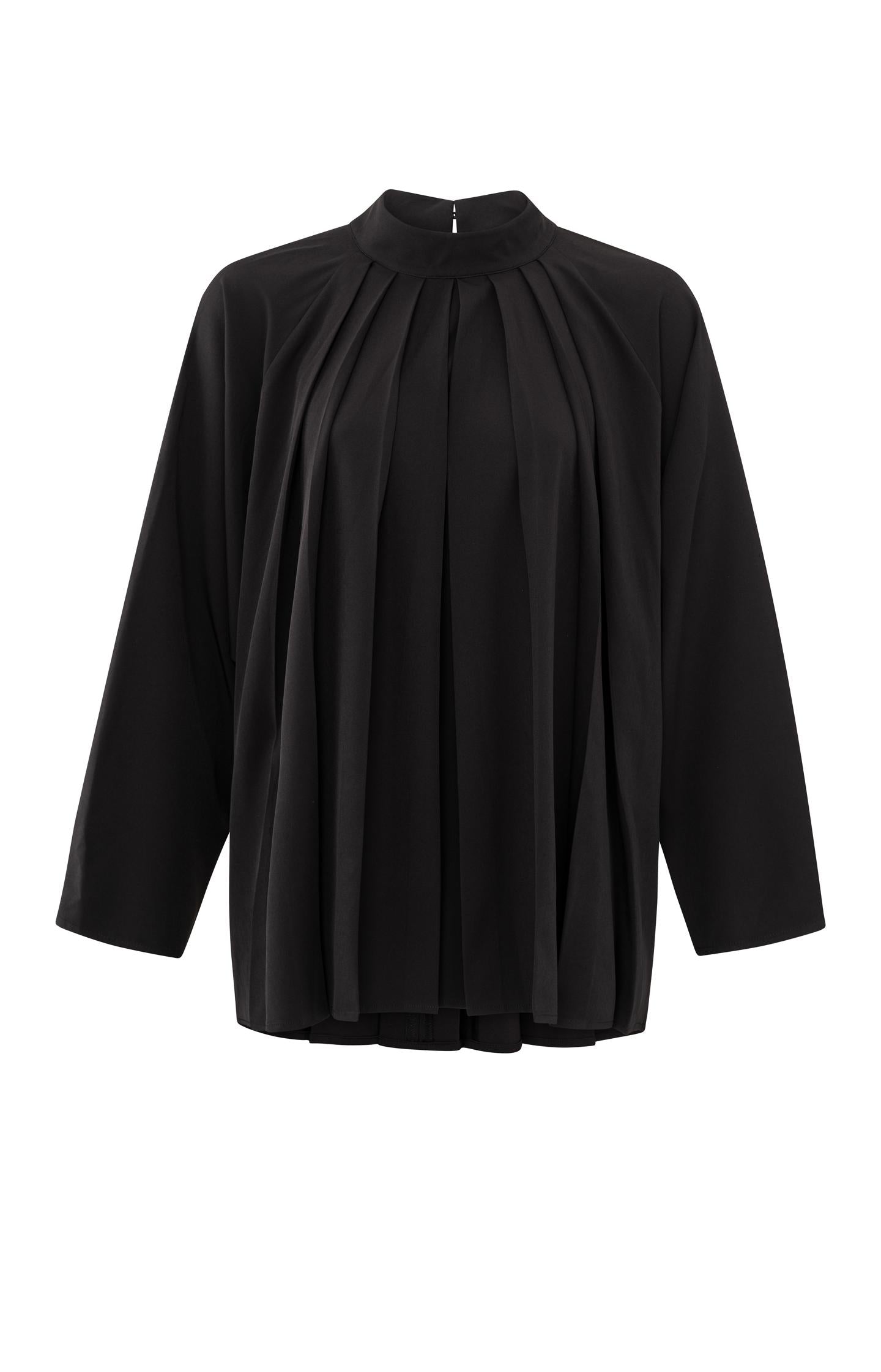 Black top with pleated details and turtleneck - Type: product